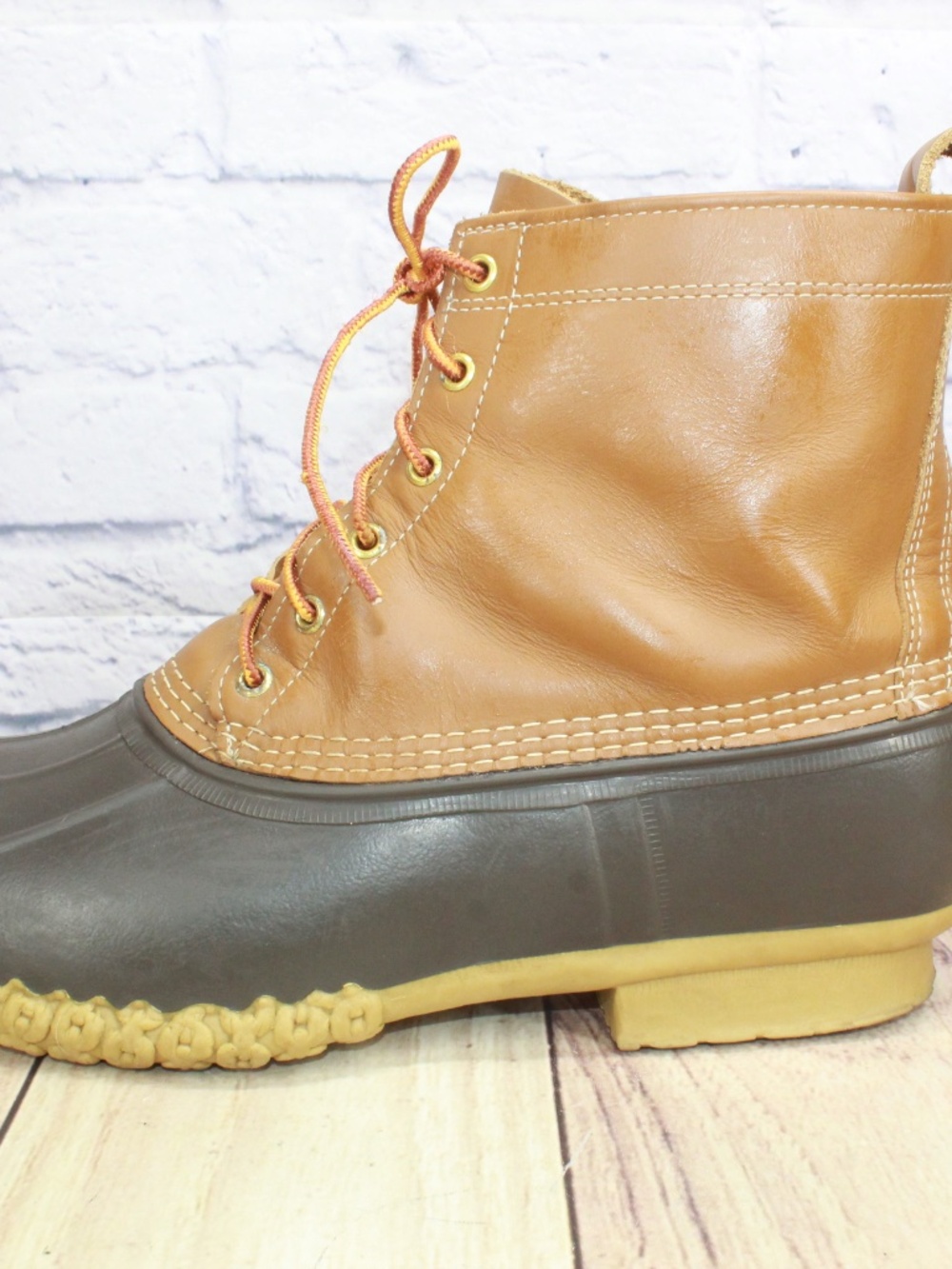 LL Bean Brown Leather 8 Inch Thinsulate Hiking Ankle Duck Boots Size 14 M